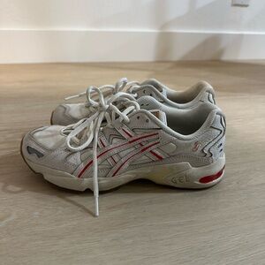 White and Red Asics Gel Sneakers